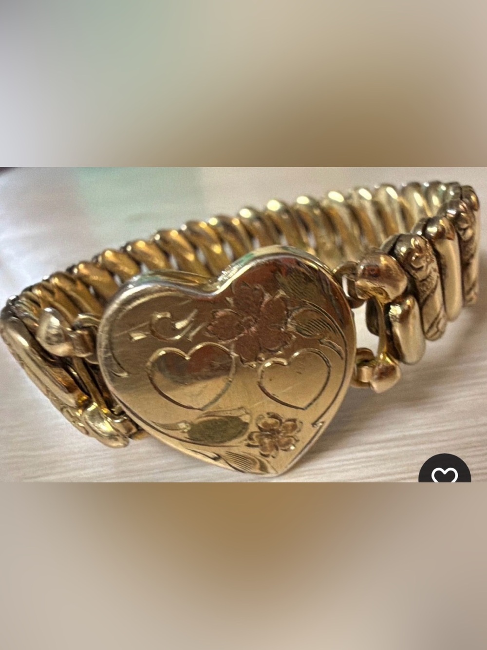 Gold Heart Locket Bracelet - Elegant Floral Detail